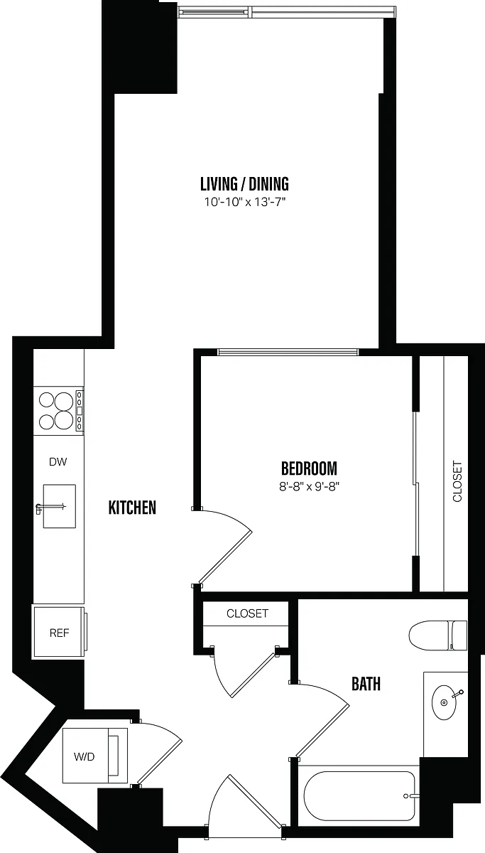 Floor plan Junior 1 Bed/1 Bath-B3A