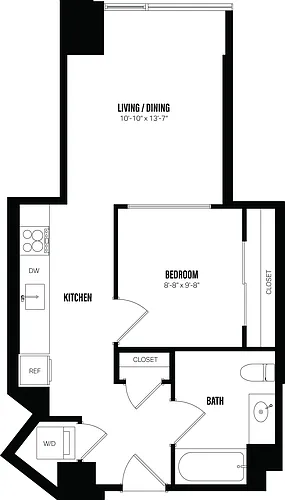 Floor plan Junior 1 Bed/1 Bath-B3A
