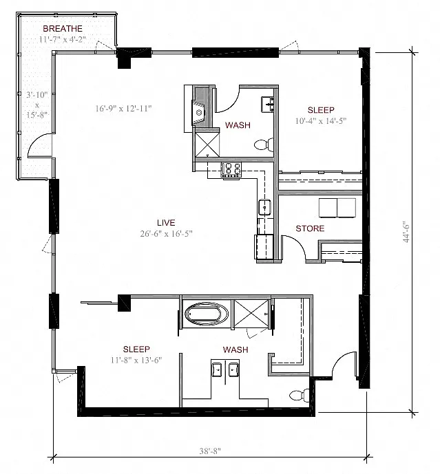 Floor plan 2 Bed 2 Bath B3