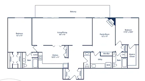 Floor plan 2 Bedroom, 2.5 Bath (1,788 sqft.)