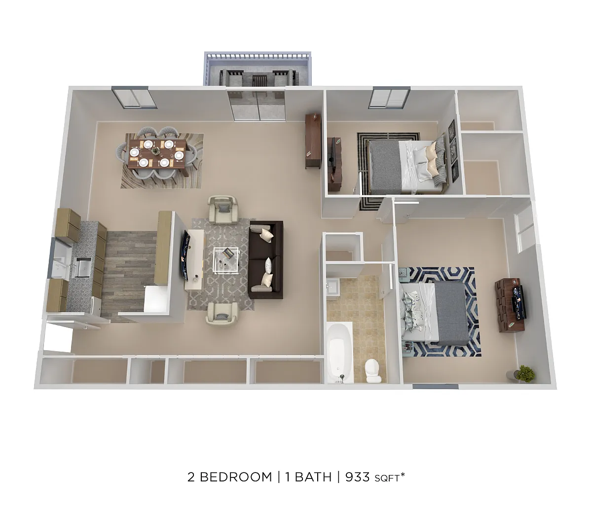 Floor plan Two Bedroom-933 sqft