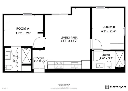 Floor plan Private Bedroom in Shared 2 Bed 2 Bath