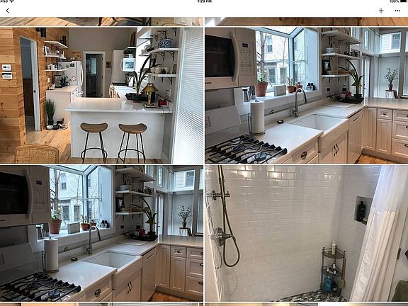 Kitchen, shower in bathroom