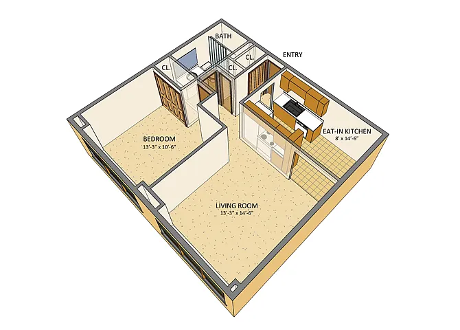 Floor plan Berkley Manor - 1 Bed, 1 Bath