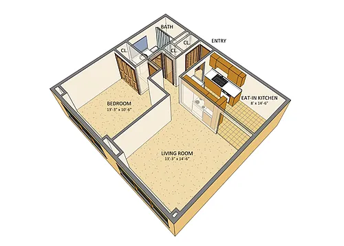 Floor plan Berkley Manor - 1 Bed, 1 Bath