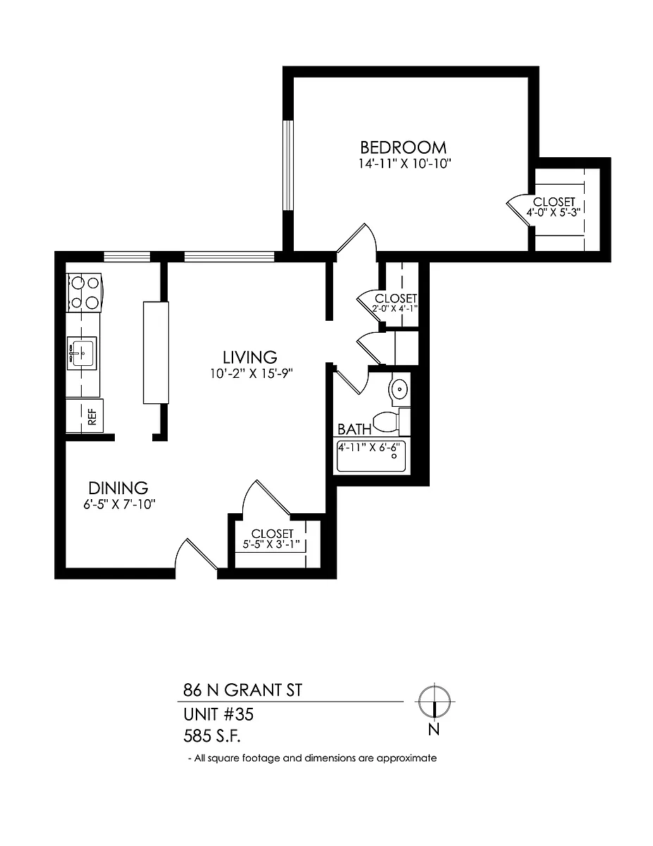 Floor plan 86 Grant 1 Bedroom x 1 Bathroom