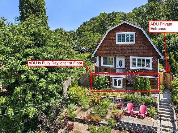 The ADU rental unit is the ground floor with a private entry. There are windows on all sides of the ADU that allow for great natural lighting.