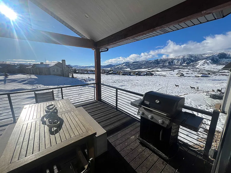 Porch with dining table and grill