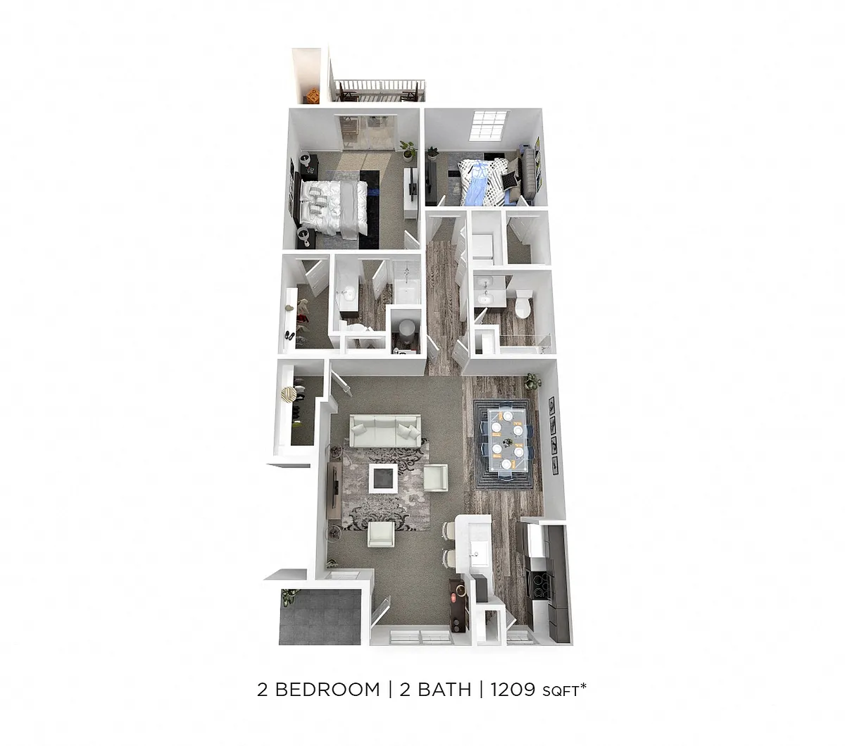 Floor plan Two Bedroom 2 Bath - 1,209 sqft