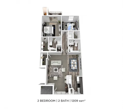 Floor plan Two Bedroom 2 Bath - 1,209 sqft