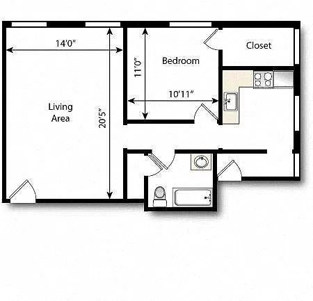 Floor plan 1 Bed 1 Bath