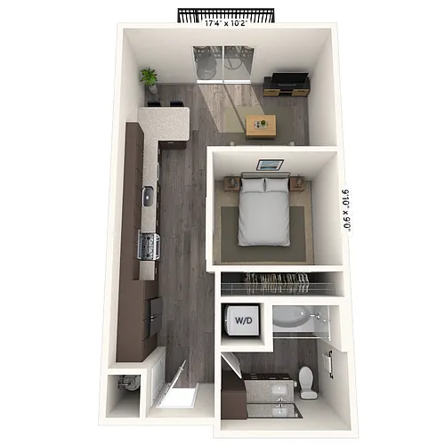 Floor plan A1 1x1 568 SF-FP