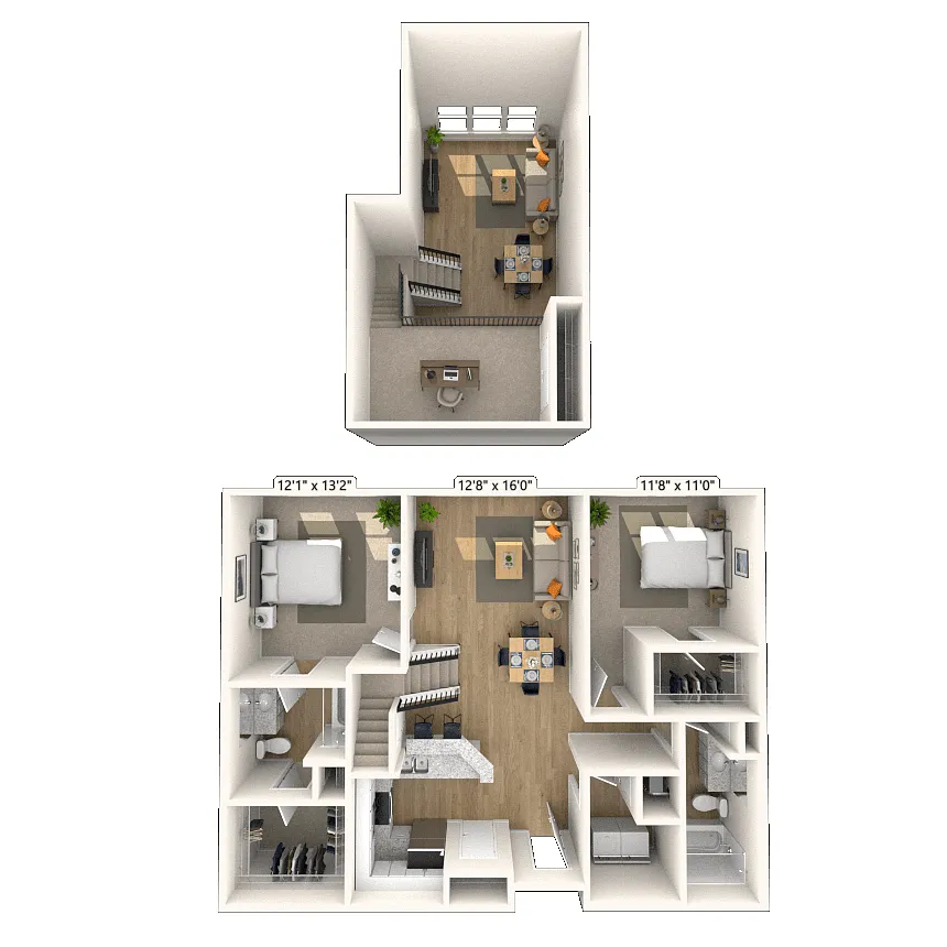 Floor plan Traditional 2x2 1195-1257 SF