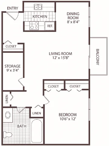 Floor plan 1 Bedroom - 1 Bath