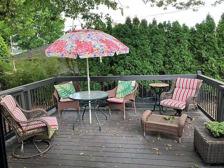 Deck in the fenced back yard