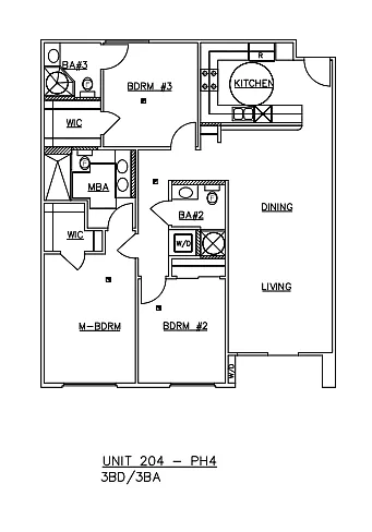 Floor plan Three-Bedroom Three-Bathroom - Q