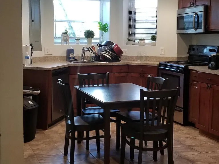 Kitchen leading to living room - furnishings not included