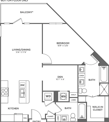One Bedroom Two Bath With Den (960 SF) One Bedroom Two Bath With Den (960 SF)