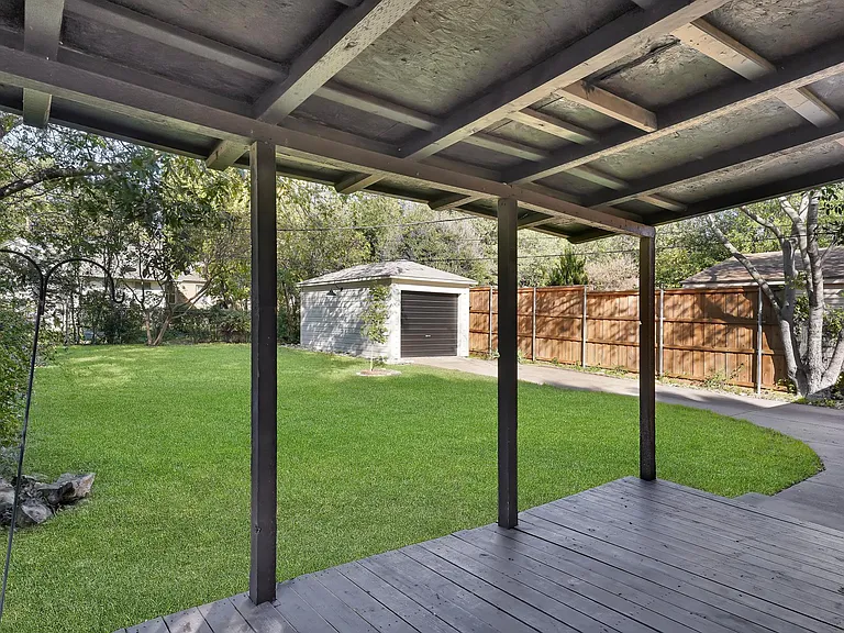 Back porch and single car garage.