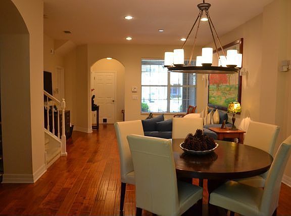 Open concept living/dining room with a beautiful hardwood floor