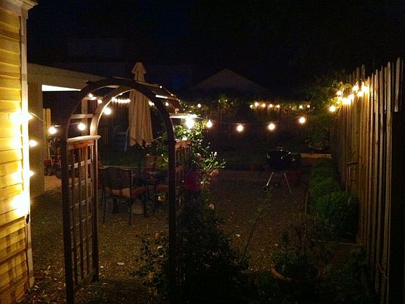bistro lit pea gravel patio