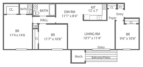 Floor plan 3 Bed | 1.5 Bath