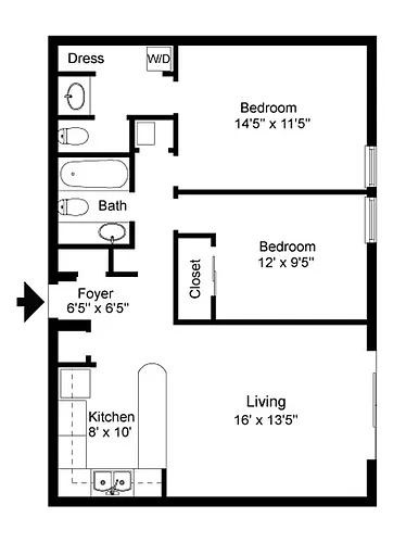 Floor plan 2 Bedroom 1 and half Bath
