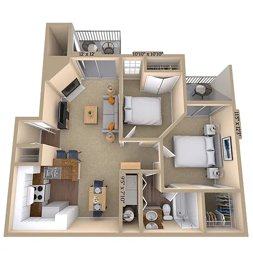 Floor plan 2BR 1BA (790 SF)