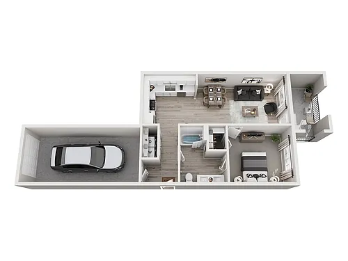Floor plan 1 Bedroom + 1 Bath with Garage