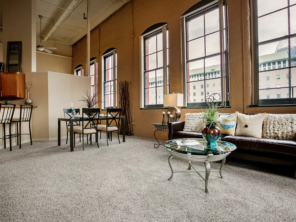 open living room with views of Cincinnati