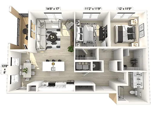 Floor plan B51 - 2 Bedroom 1 Bathroom