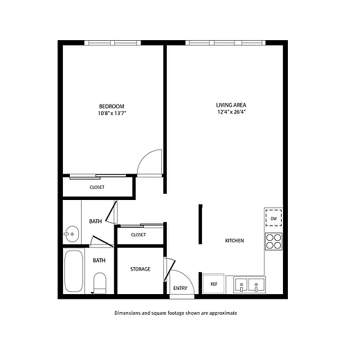 Floor plan 1 Bed and 1 Bath
