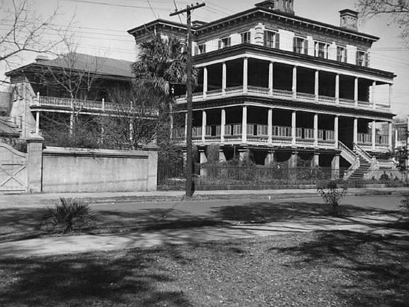 Panorama of building from old photo