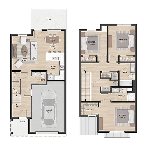 Floor plan 3 Bedroom, 2.5 Bath Townhome