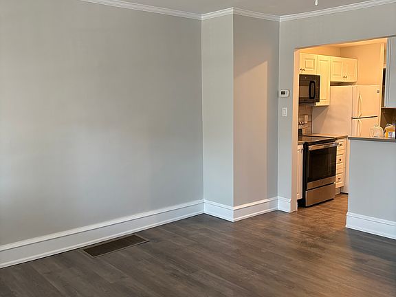 View from living area to galley kitchen