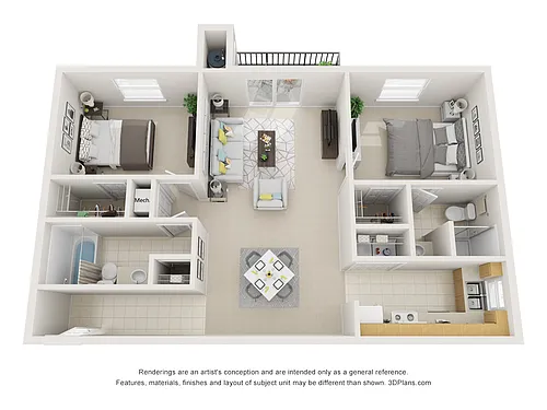 Floor plan 2 Bedrrom 2 Bath Apartment Home with 872 Square Fe