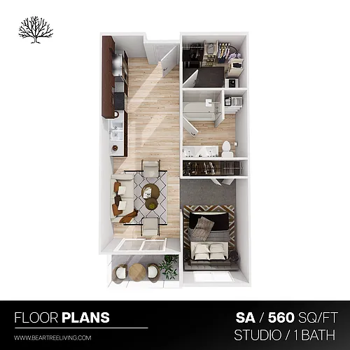 Floor plan Studio 1 Bath