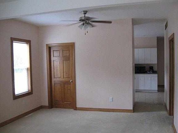 Living room view into kitche