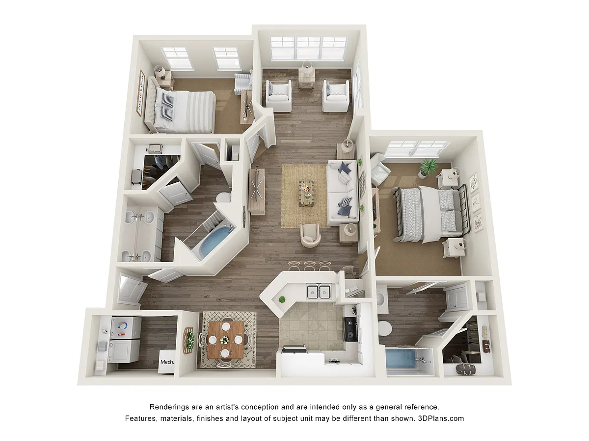 Floor plan Garden Grove P 2x2 - 1133 SQ FT