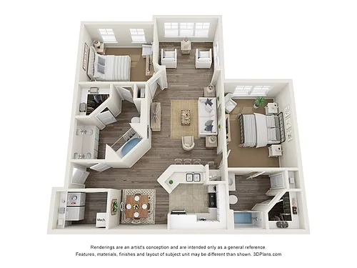 Floor plan Garden Grove S 2x2 - 1265 SQ FT