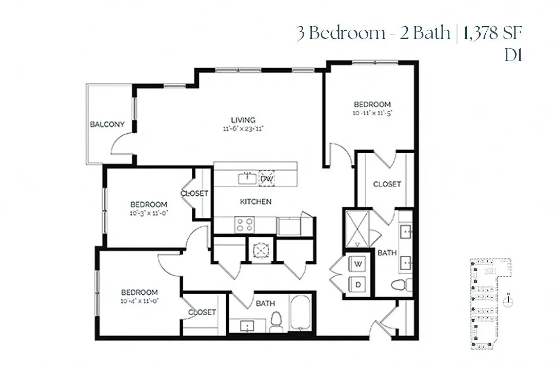 Floor plan Three Bedroom D1
