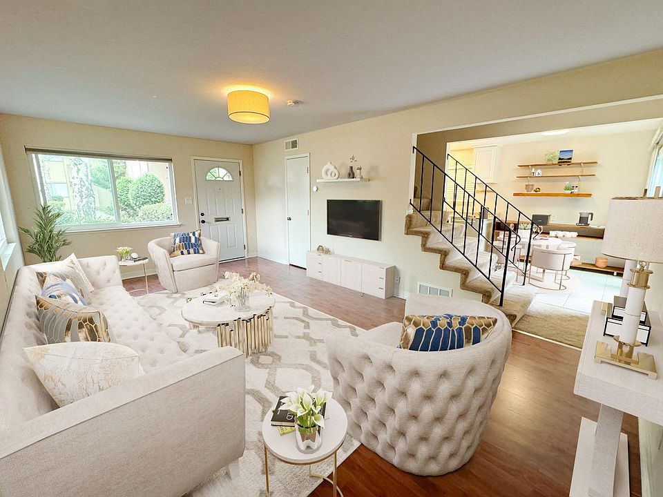 The open-concept living and dining areas.