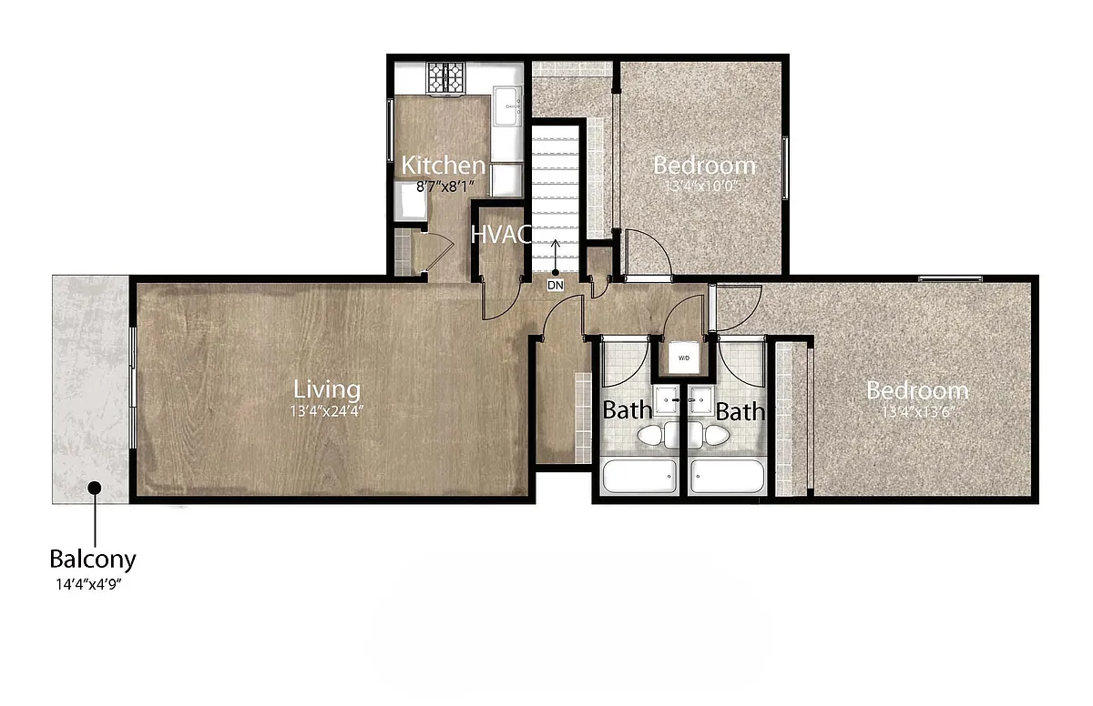 Floor plan 2 Bedroom/2 Bath