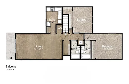 Floor plan 2 Bedroom/2 Bath