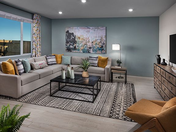 Residence 3 great room modeled at a nearby Meritage community.