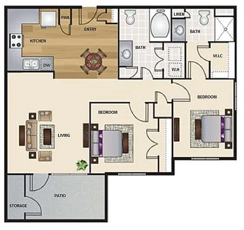 Floor plan Two Bedroom Two Bath