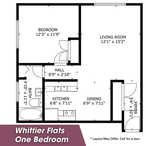 Floor plan 1 Bedroom, Income Restrictions, 2815 Pleasant