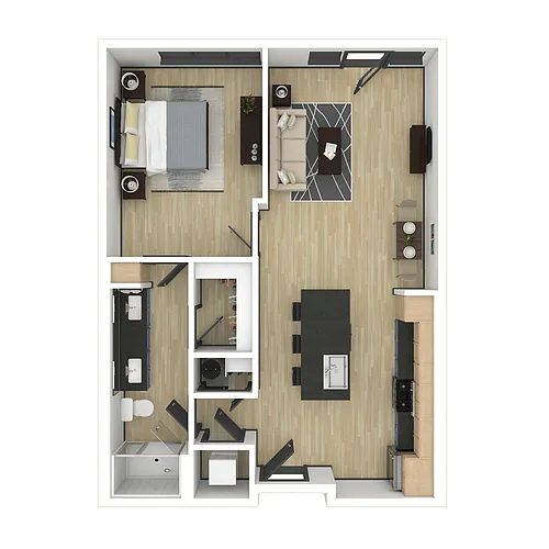 Floor plan A2: 1 Bed 1 Bath