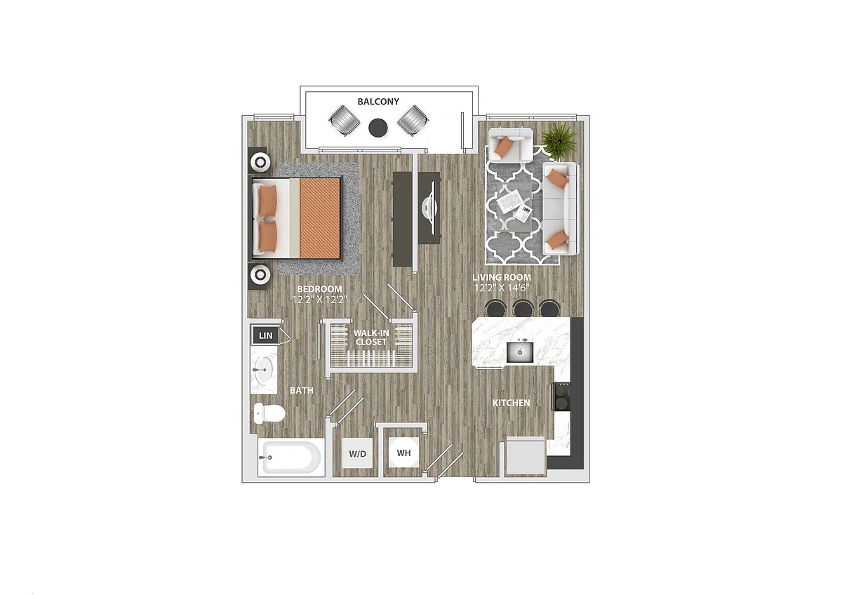 Floor plan A1 - 1 Bedroom - 1 Bath