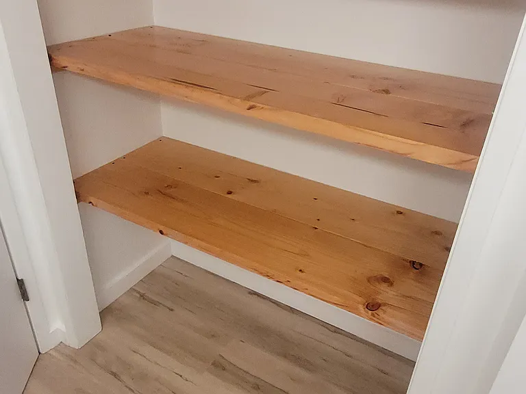 New open (and very solid) Douglas Fir bathroom shelving
